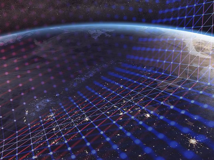 image of earth with connected dots pattern overlay