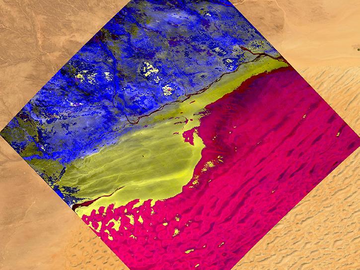 The mineral map shows an area of southwestern Libya in the Sahara Desert observed by NASA's Earth Surface Mineral Dust Source Investigation (EMIT) mission
