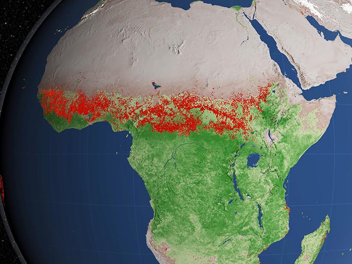 image of MODIS fire data over Africa