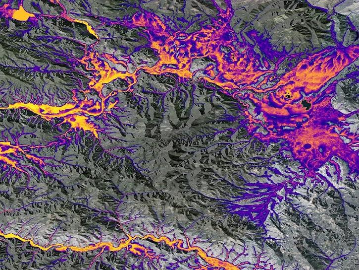 image of MODIS Terra data of river system in western Montana