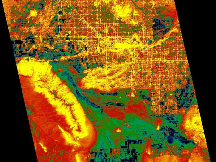 An example of a nighttime ASTER surface temperature image of Phoenix, Arizona.