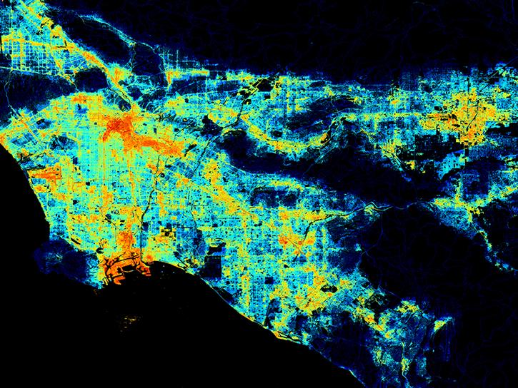 Black Marble HD 2016 annual composite over Los Angeles, CA generated using the NASA VIIRS DNB algorithm. Click on image to see larger version.