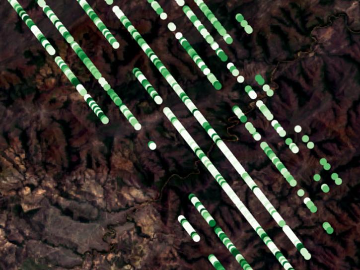 GEDI Level 2B Plant Area Index southwest of Chapada dos Veadeiros National Park, Brazil, on October 29, 2020