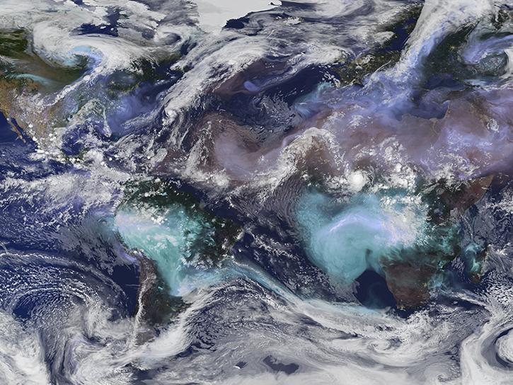 clouds (white), dust (brown shades), sulfates (purple shades), and organic black carbon (green shades) at 7-kilometer resolution from September 1, 2005 to December 31, 2005 (hourly)