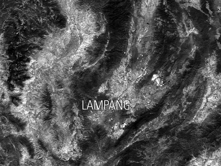 Lampang, Thailand and the surrounding area is visualized using band 1 of this Terra MODIS Surface Reflectance data product