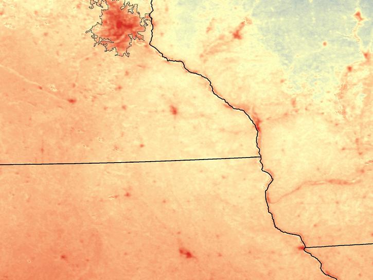 MODIS image of heat data over the midwestern United States