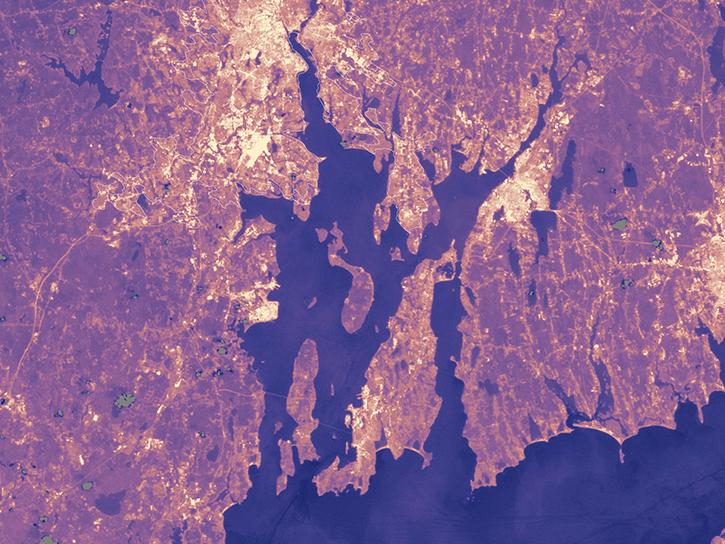 MODIS image of heat island data above Providence, Rhode Island