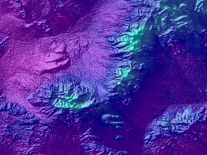 MODIS/TERRA image of the Mojave Desert assessing soil moisture, vegetation and topography