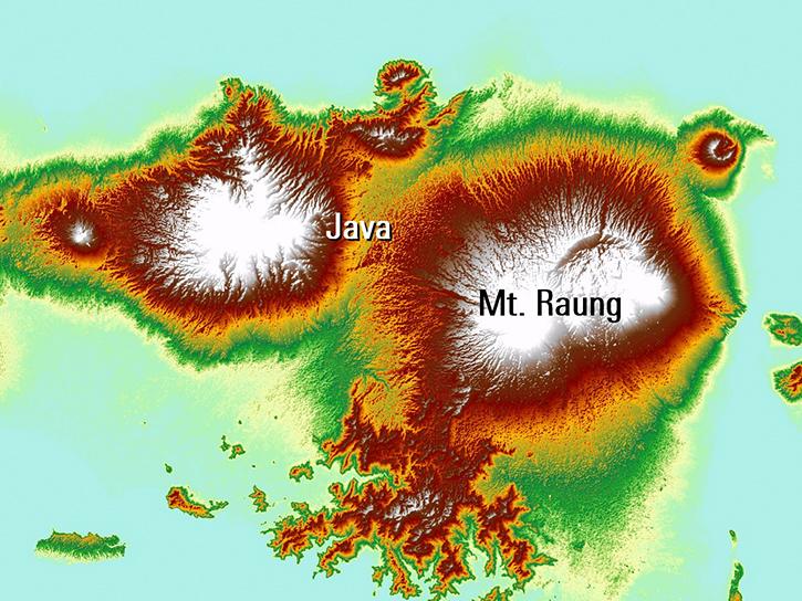 ASTER GDEM image of Mt. Raung and the surrounding area, the study area of Kaneko and others (2019)