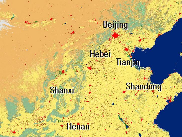 view of the study area from Xin and others (2018) showing the IGBP land cover classification from the Combined Terra and Aqua MODIS Land Cover data product for the year 2013