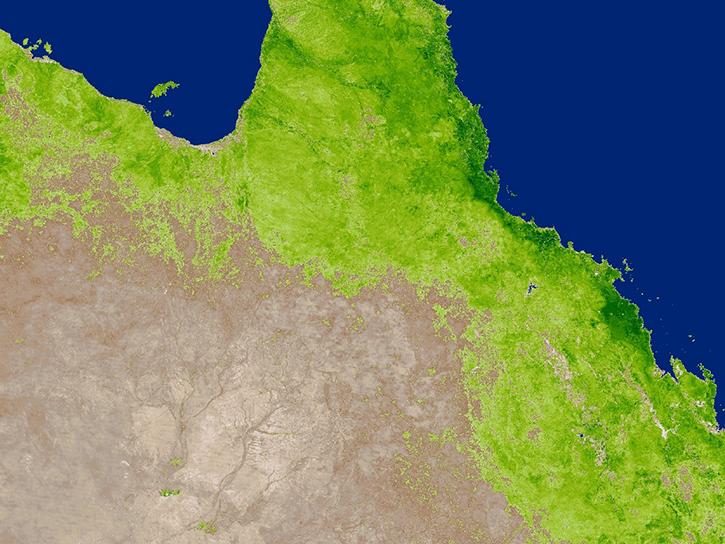A view of Queensland, Australia, the study area from Pringle and others (2018) showing the Enhanced Vegetation Index (EVI) layer from the Terra MODIS Vegetation Indices data product during the austral summer 2017