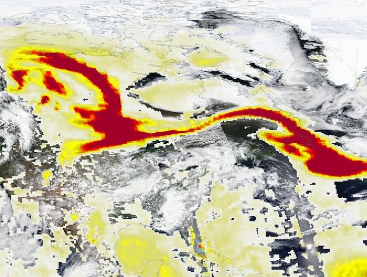 Image of high aerosol index values from Canadian Wildfires from the VIIRS and OMPS instruments aboard the joint NASA/NOAA Suomi NPP platform on May 29, 2025