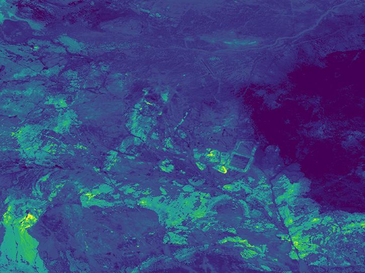 Group 2 Band Depth data from the EMITL2BMIN version 1 product over the Gobi Desert in southern Mongolia, Asia on August 11, 2022.