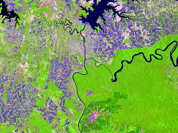 A Landsat false-color image of the Garden City, Kansas, area on August 16, 1972.