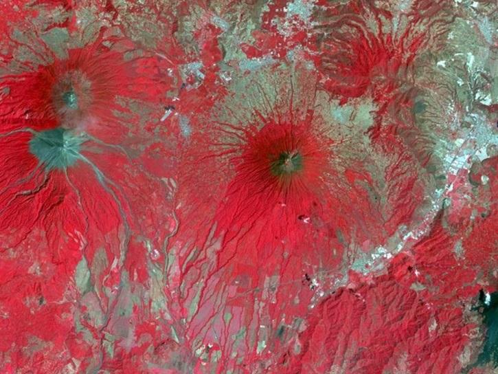 This is part of a larger image from the ASTER instrument aboard NASA's Terra satellite. Composed of reconstructed unprocessed instrument band combination 3n-2-1 data, this image shows the landscape of Guatemala on March 23, 2003. Credit: LP DAAC