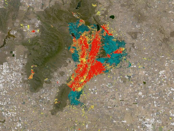 Image of the OPERA Land Surface Disturbance imagery displaying confidence levels of vegetation loss at Grampian National Park, Australia after a bushfire 