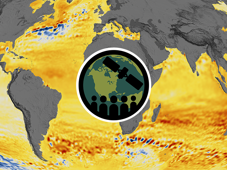 An ARSET logo overlays a map of the Earth with the oceans colored gray through red to indicate sea level changes.