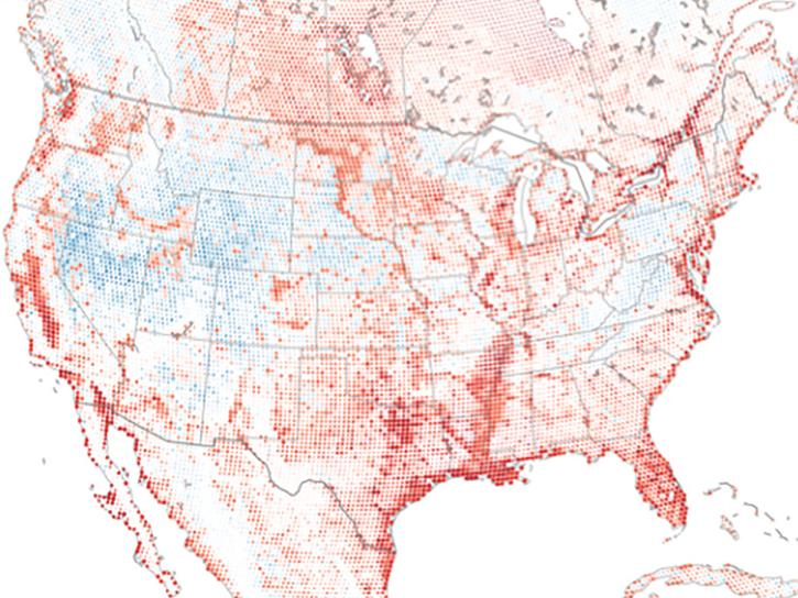 wetland and coastal distribution of bird data over North America