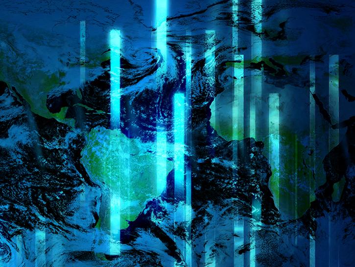 satellite image of earth with chart bars overlay