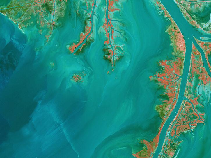 satellite image of ocean color and coast