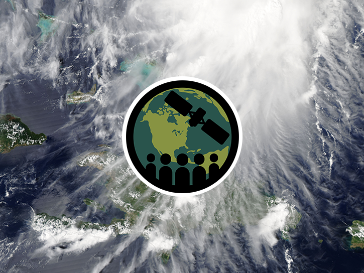 Satellite image of storm patter over ocean, with ARSET logo over top
