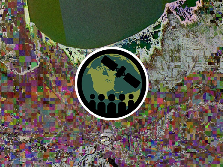 Spaceborne radar image of the Dnieper River in Ukraine, with ARSET logo on top