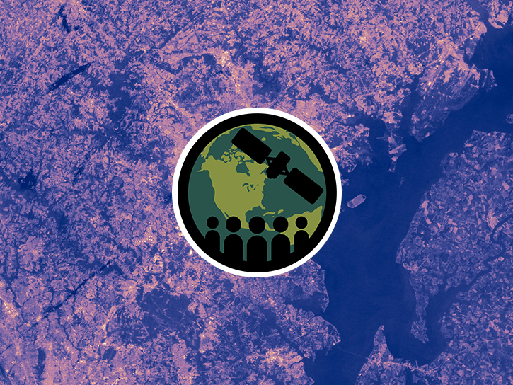 Satellite image of the Baltimore area taken with the Landsat satellite with ARSET logo over top