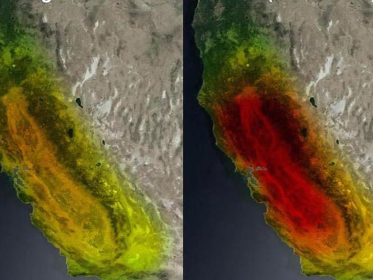 comparison image showing groundwater in California depleting over time