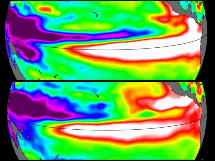 comparison of sea level anomalies between el nino events of 2007 and 2015