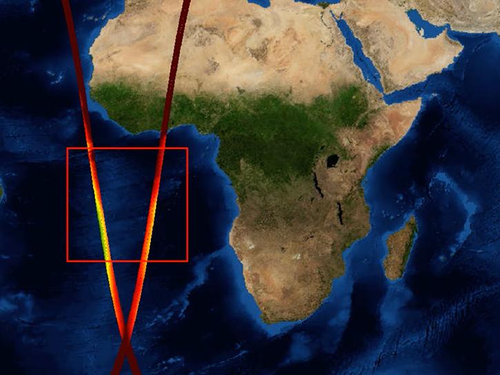 HiTIDE interface showing area next to Africa for SWOT data download
