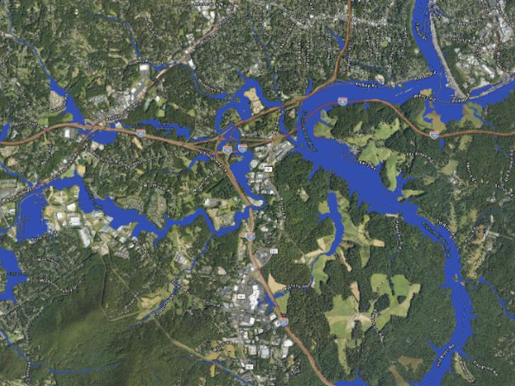Estimated flood extent for Tropical Storm Chantal, as shown on the Emergency Environmental Health Dashboard. 