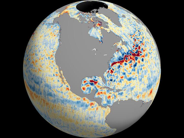 visualization of SWOT sea surface height data in the western hemisphere