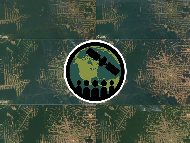 The image appears to be satellite imagery illustrating areas of significant deforestation, with ARSET logo in the middle.