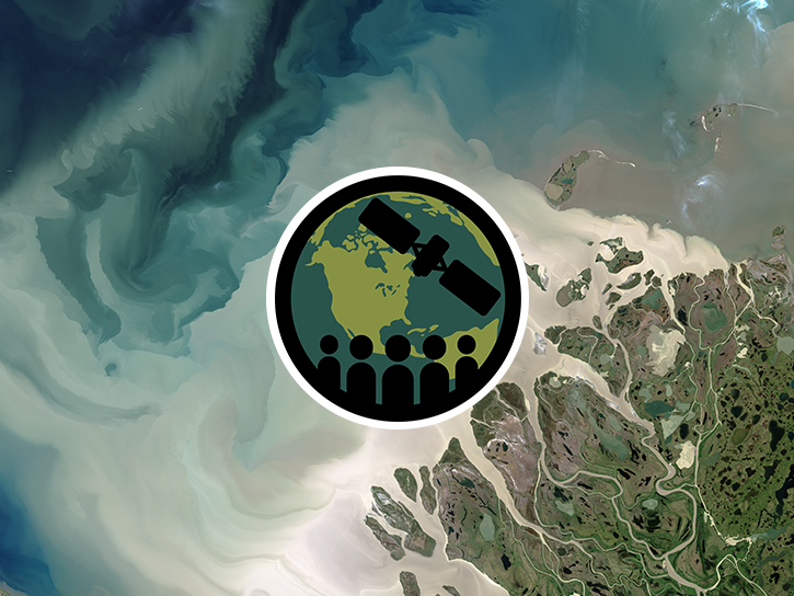 Satellite image of the Mackenzie River Delta where the river meets the Beaufort Sea in the Arctic Ocean. 