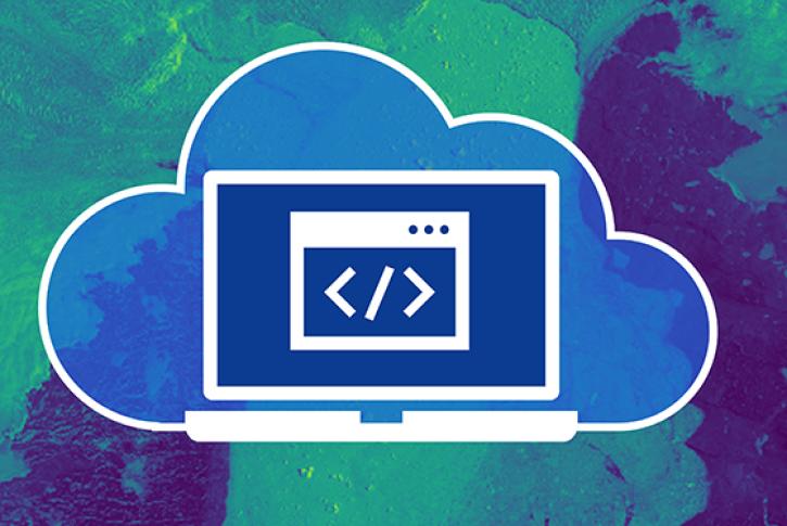 computer with code icon and cloud
