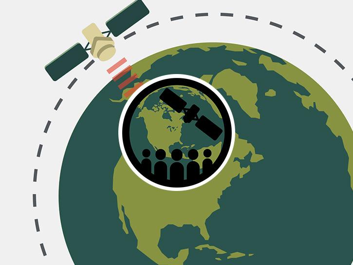 illustration of satellite orbiting Earth with ARSET logo