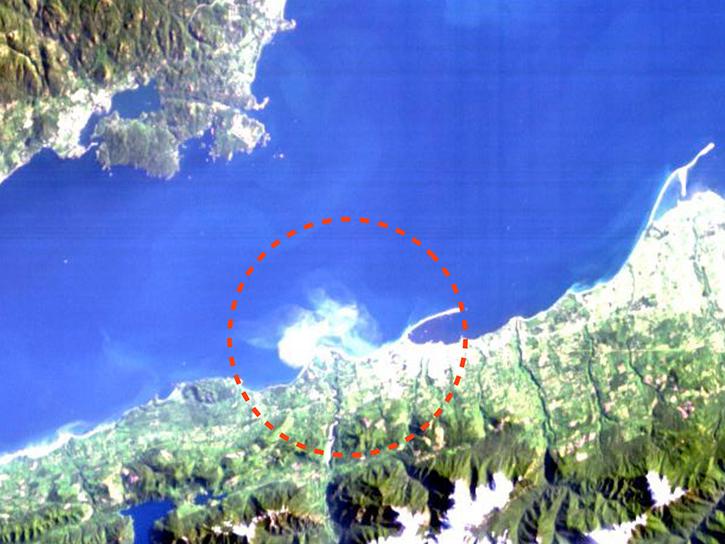 sediment plume from removal of Elwha Dam near Port Angles