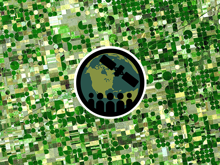 The image displays a satellite view of agricultural fields in Kansas utilizing center-pivot irrigation systems. The ARSET logo appears in the middle of the image.