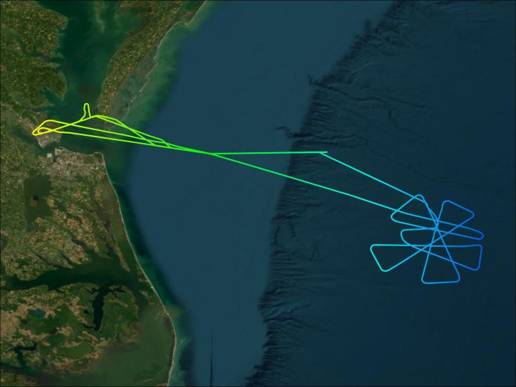 Image of flight path during the ACTIVATE field campaign off the eastern coast of Virginia.