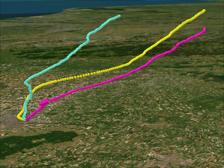 Flightpaths of three Sondes above Reims, France from September of 2023