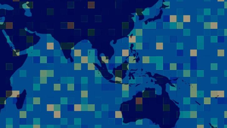 An abstract map with nondescript data visualizations.