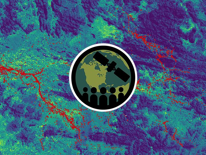 This image appears to be a false-color satellite composite used to analyze species distribution. The ARSET logo appears in the middle of the image.