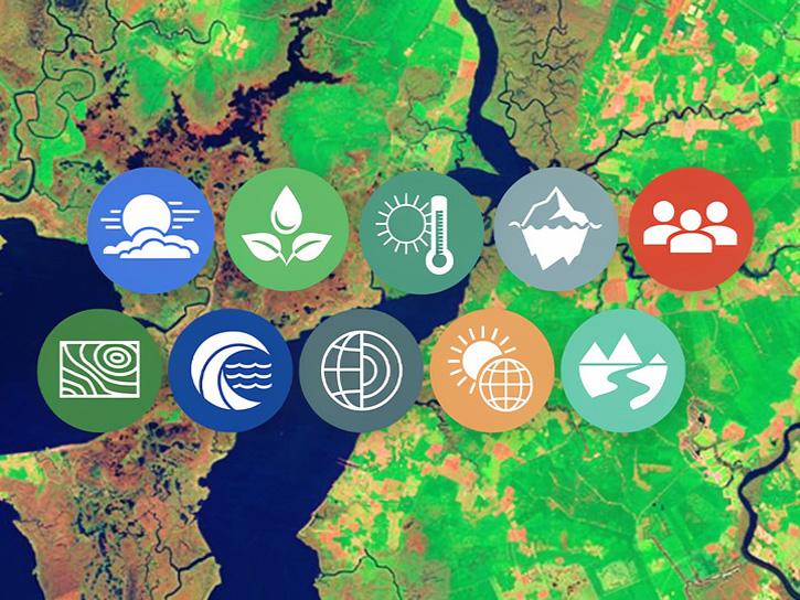 Earthdata data pathfinder icons displayed on top of satellite imagery.