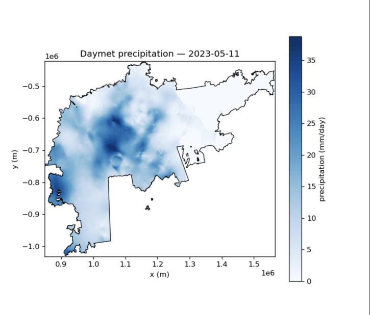 Daymet precipitation for the Tennessee Valley Authority (TVA) power service area