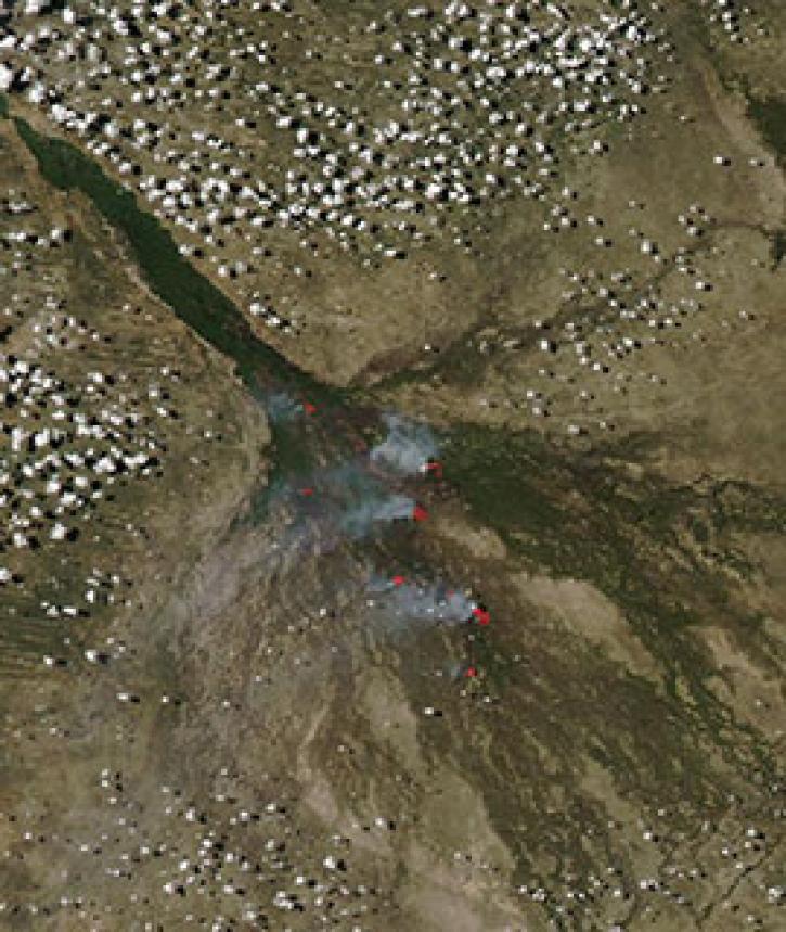 Fires and smoke in the Okavango Delta, Botswana - feature grid