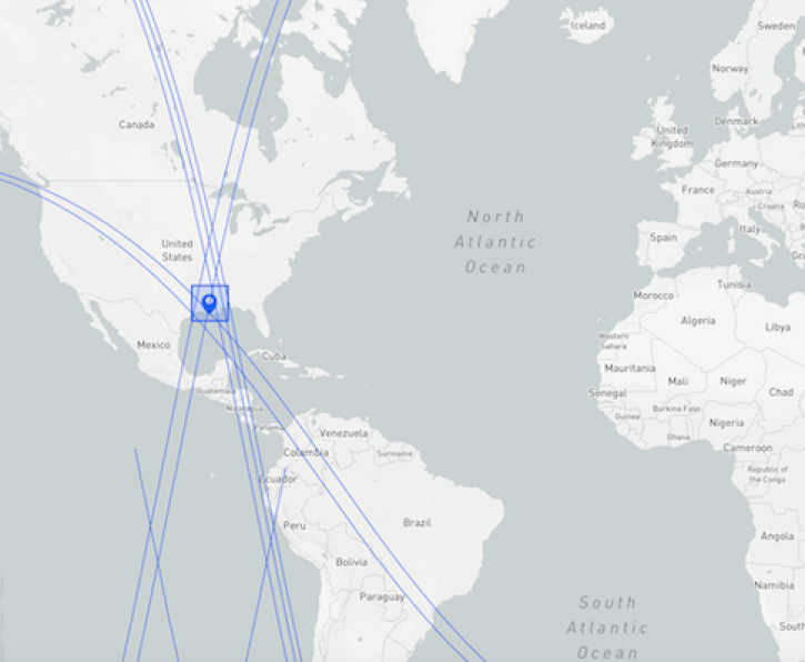 Map shows the Smallsat Data Explorer (SDX), a tool that allows users to explore and order data from multiple commercial small satellite vendors in one place. 