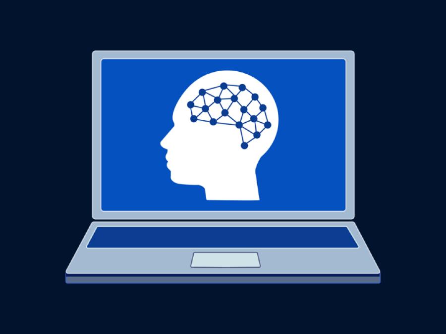 illustration of human brain on laptop screen