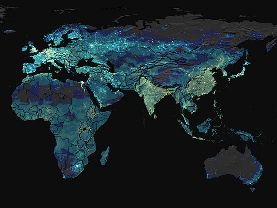 image of GPW population data over eastern hemisphere