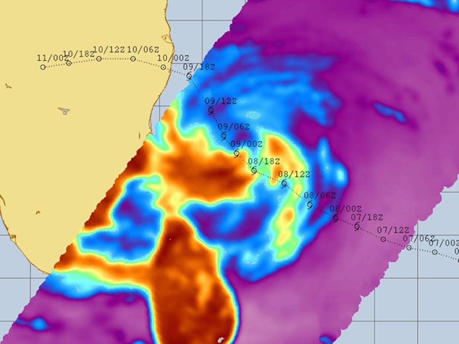 Tropical Cyclone Mandous on Dec. 9, 2022, as the storm approached the southeastern coast of India