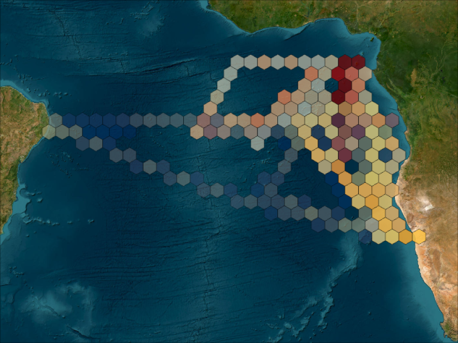 Hexbins of data collection locations during the ORACLES Campaign